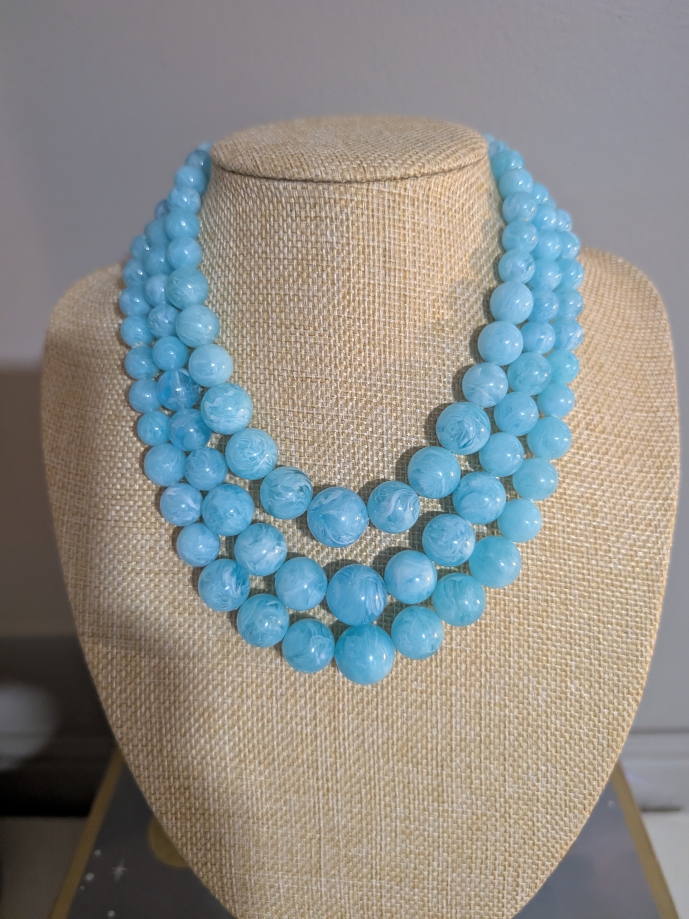 Multi-Strand Aqua Blue Beaded Necklace - Women Jewelry